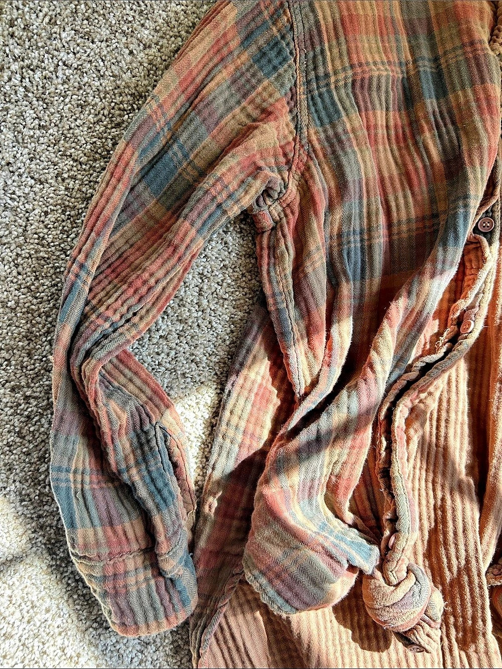 Free People x CP Shades Ruffle Plaid Shirt Brown & Blue - Picture 4 of 6